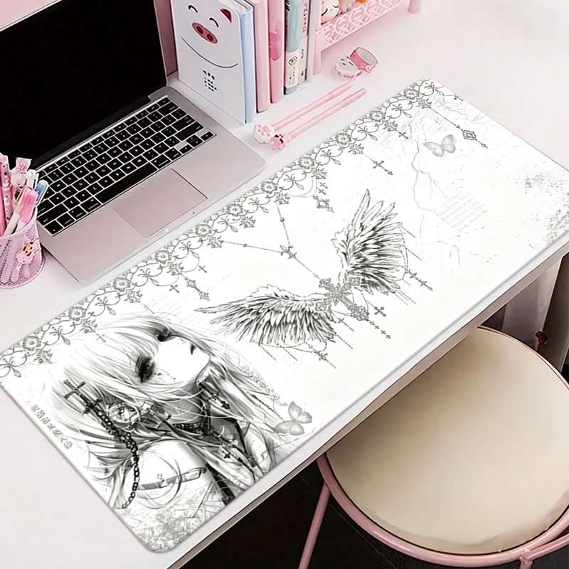 Pc Gaming Anime - Leather Mousepad Black White Anime Aesthetics