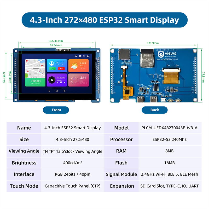 ESP32 S3 4.3 Inch 480*272 Capa - Dual Monitor Arm 评论和价格